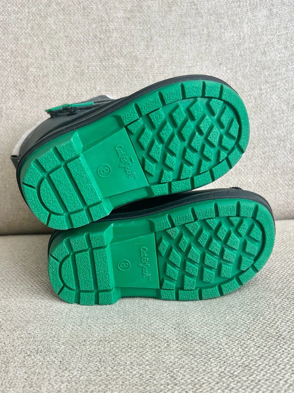 NEW Cat & Jack Toddler Winter Snow Boots Gray/Green Faux Fur Size 8